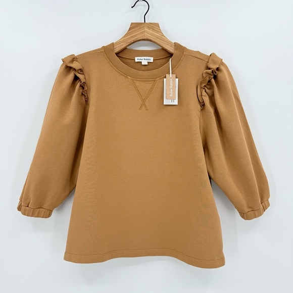 Roller Rabbit Cassia Sweatshirt with Ruffle Puff Sleeve in Coffee Size L NWT - Picture 3 of 12